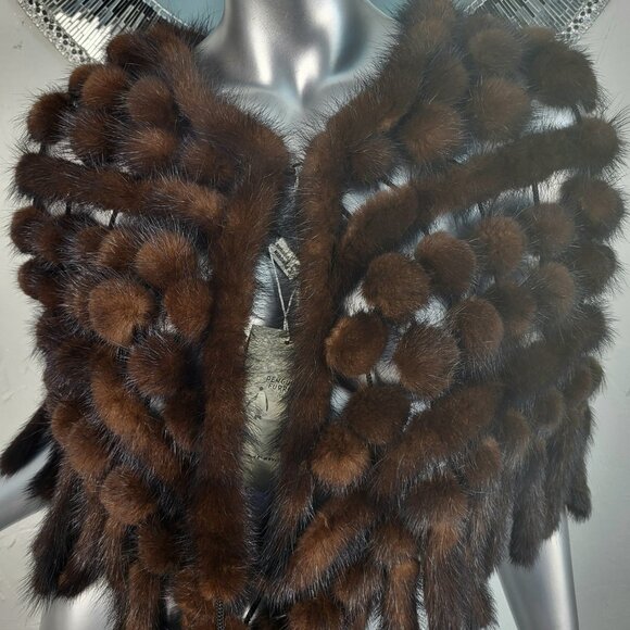NWT~$424~BROWN RANCH GENUINE REAL MINK FUR TAILS STOLE CAPE WRAP SHAWL COAT - Picture 8 of 16